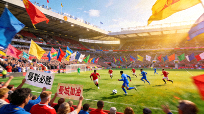 英超联赛比赛场景，球员在绿茵场上奔跑，看台坐满观众