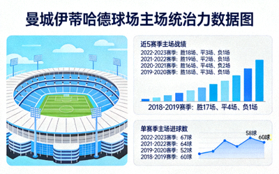曼城伊蒂哈德球场主场战绩数据图，展示蓝月亮在主场的强大统治力与进球数据